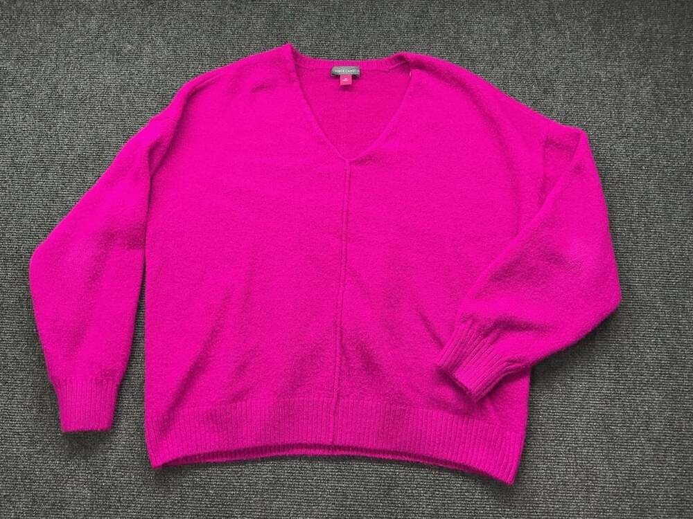 Vince Camuto V-Neck Sweater Size M Fuchsia Pink Long Sleeve Pullover